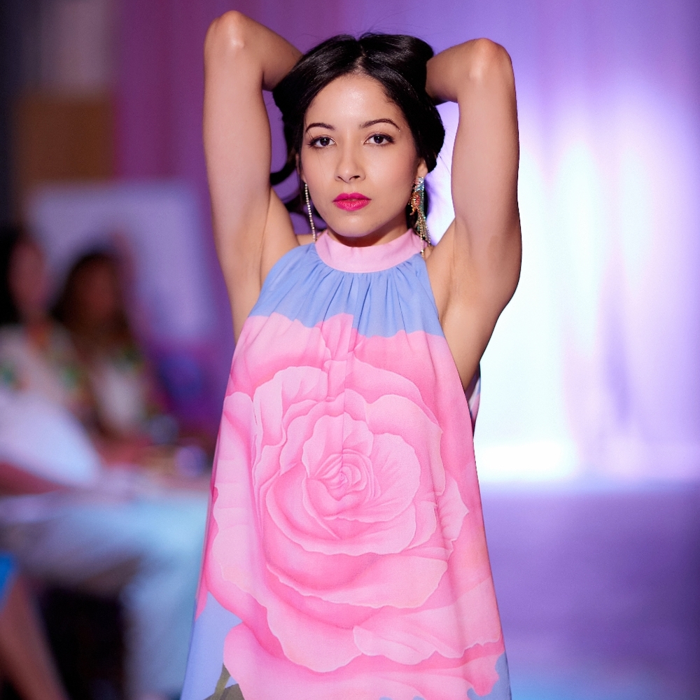 Halter Tie Back Chiffon Dress Pink Rose
